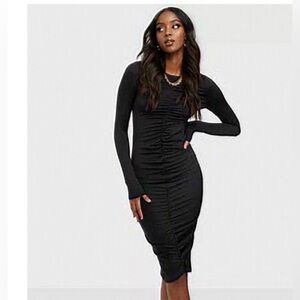Francesca's Black Ruched Long Sleeve Dress